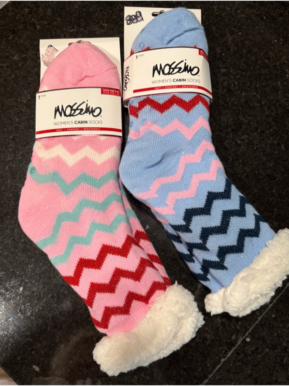 Mossimo Supply Co. Women's Cozy Zigzag Cabin Socks in Pink & Light Blue
